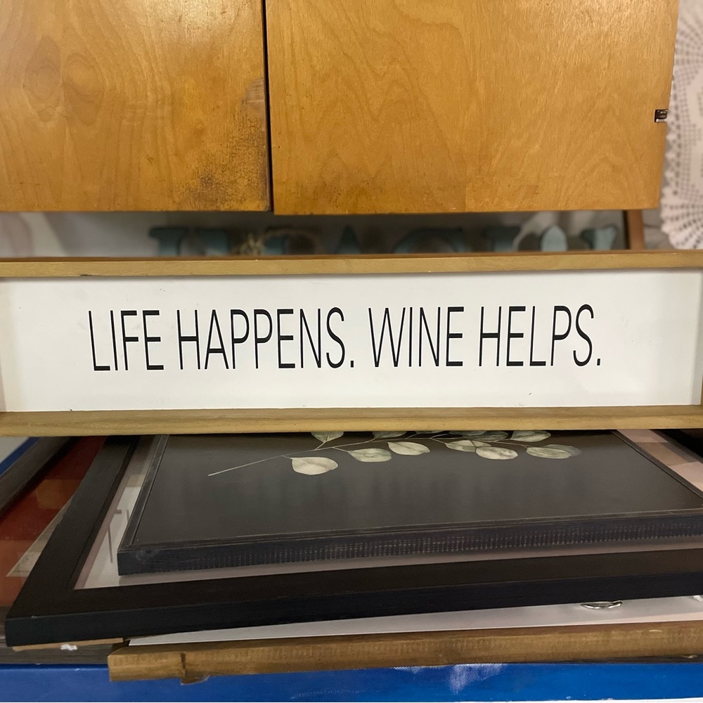 Wall Decor, “Life Happens Wine Helps,” – 6” x 1.5” x 2ft